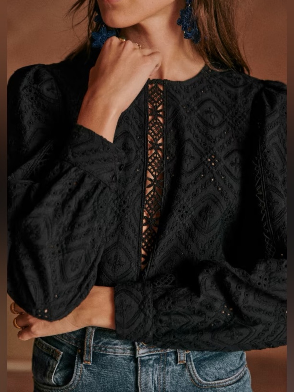 Sézane Scarlett Blouse in Black, size 38